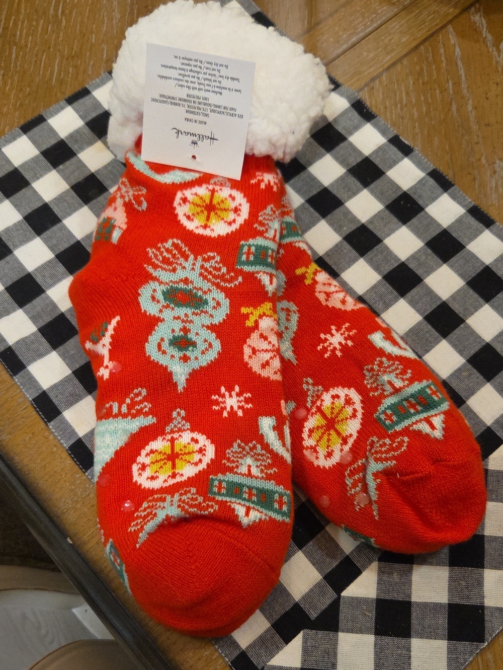Hallmark Red Holiday Patterned Ladies Cozy Socks with Sherpa Cuff
